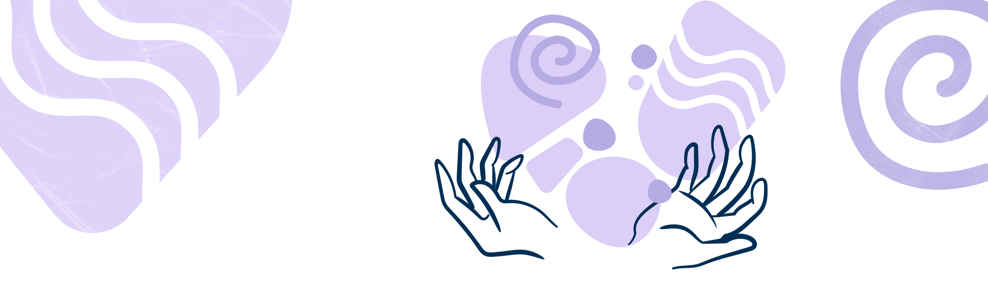 Hands with purple shapes and swirls around them
