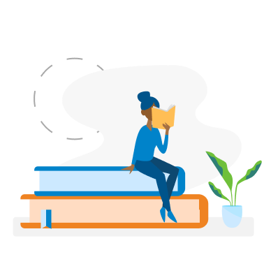 Illustrated person on books