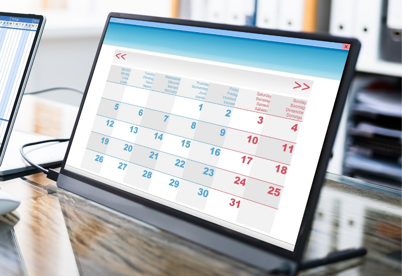 View of a digital calendar on a tablet screen
