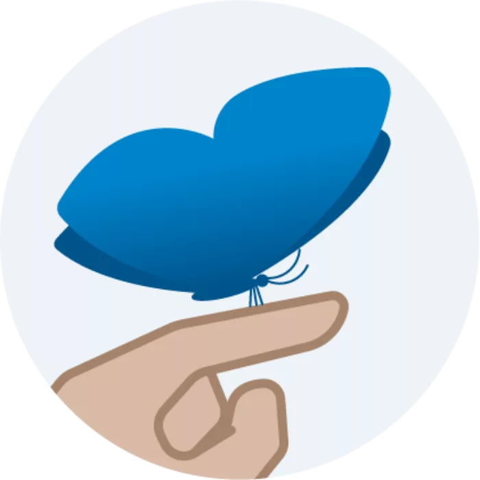 Actively engaging icon with butterfly landing on finger
