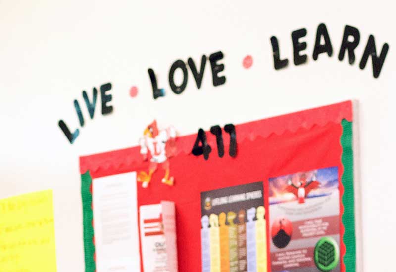 Photo of poster of Lifelong Learning Standards including Live, Love, Learn
