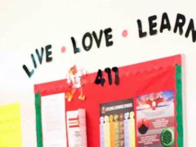 Photo of poster of Lifelong Learning Standards including Live, Love, Learn
