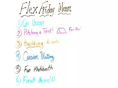 Example of a Flex Friday menu with ideas listed in different colors
