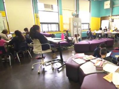 Photo of creative classroom with flexible groups of students

