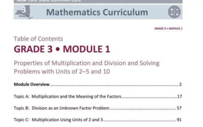 Worksheet detailing math common core standard for Grade 3, Module 1