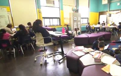 Photo of creative classroom with flexible groups of students